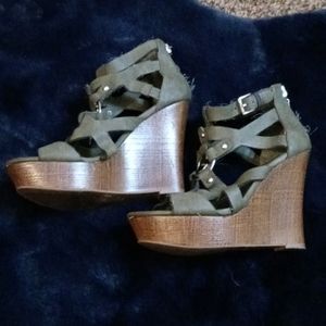Guess platform Wedges. Size 7. Olive green.